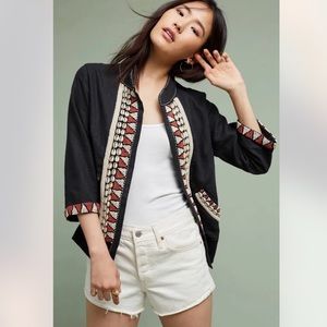 Anthropologie Pepin Embellished Linen Jacket Size Large